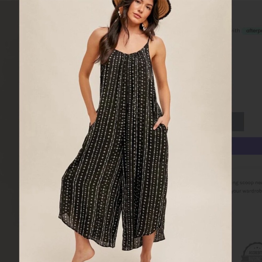 Hem & Thread Black romper  with White Geometric Print